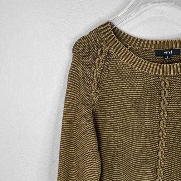 Very J Tunic Sweater Dress Size Small Olive Cable Knit‎ Crewneck Pullover Cotton - Picture 2 of 11